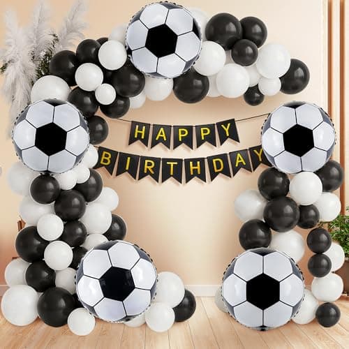 Party Propz Football Theme Birthday Decoration – 56 Pcs Birthday Decoration Kit for Boys, Football Decoration for Birthday with Foil Balloons, Black & White Balloons, Banner (Foil, Latex, Cardstock)