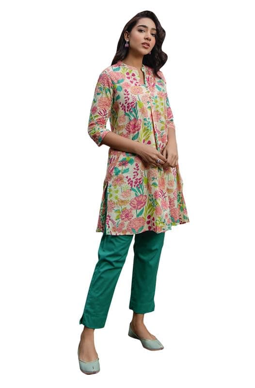 Janasya Women's Multicolour Cotton Floral A-Line Tunic(JAA24TU00111-XS)