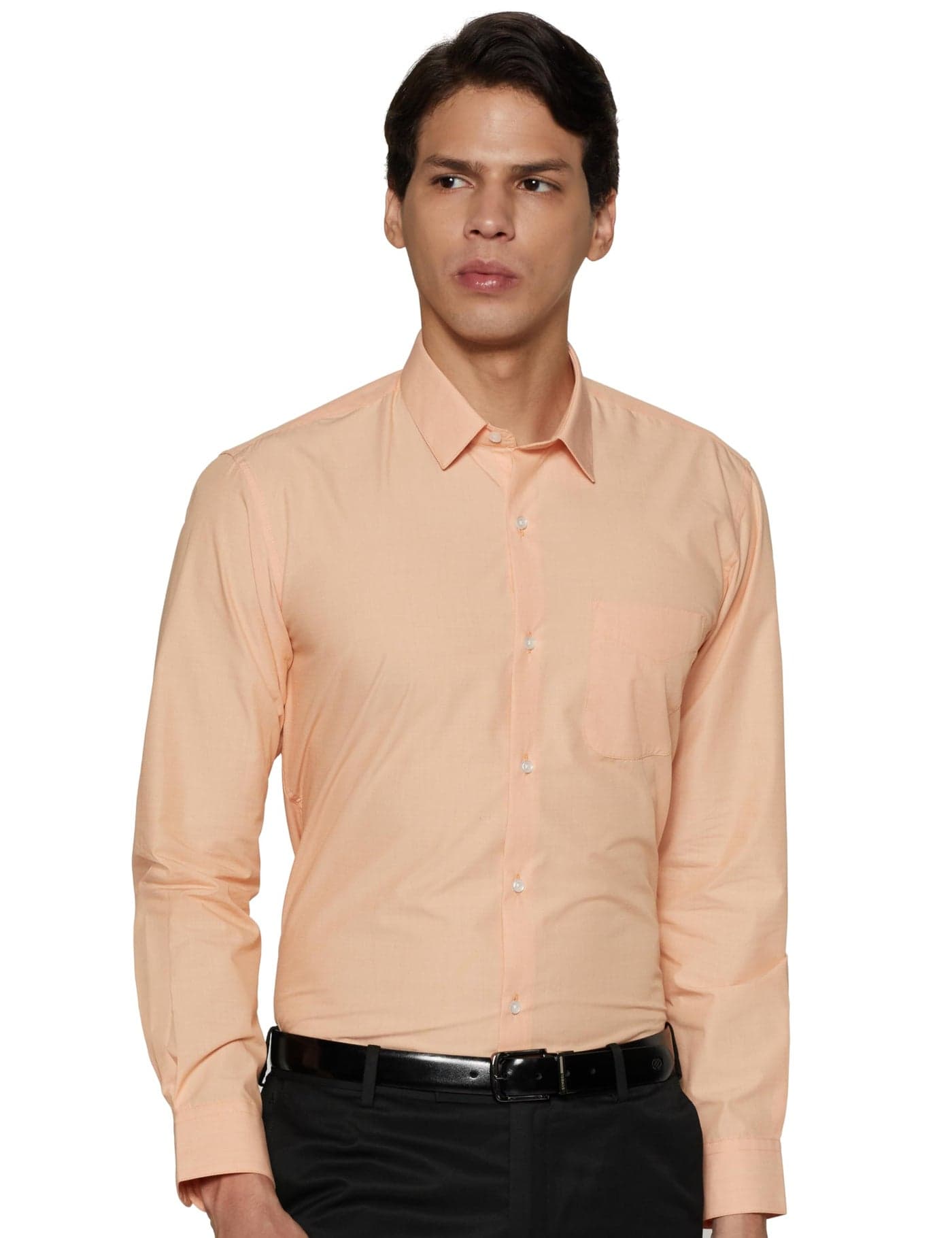 Peter England Men's Everday Regular Fit Solid Shirt | Cotton Rich | 5-Pin Pocketing Peach, 44