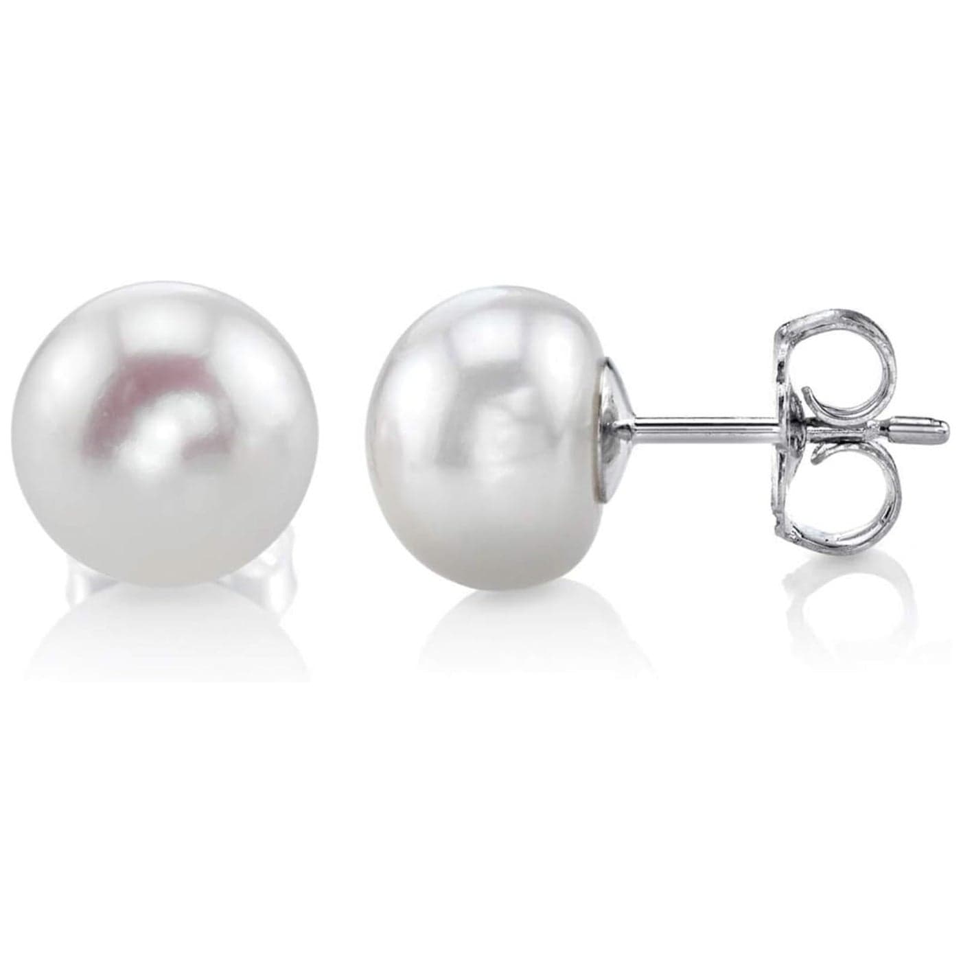 THE PEARL SOURCE AAAA Quality 14K Gold Plated 9mm Sterling Silver White Freshwater Real Pearl Earrings for Women | Hypoallergenic Earrings with Genuine Cultured Pearls