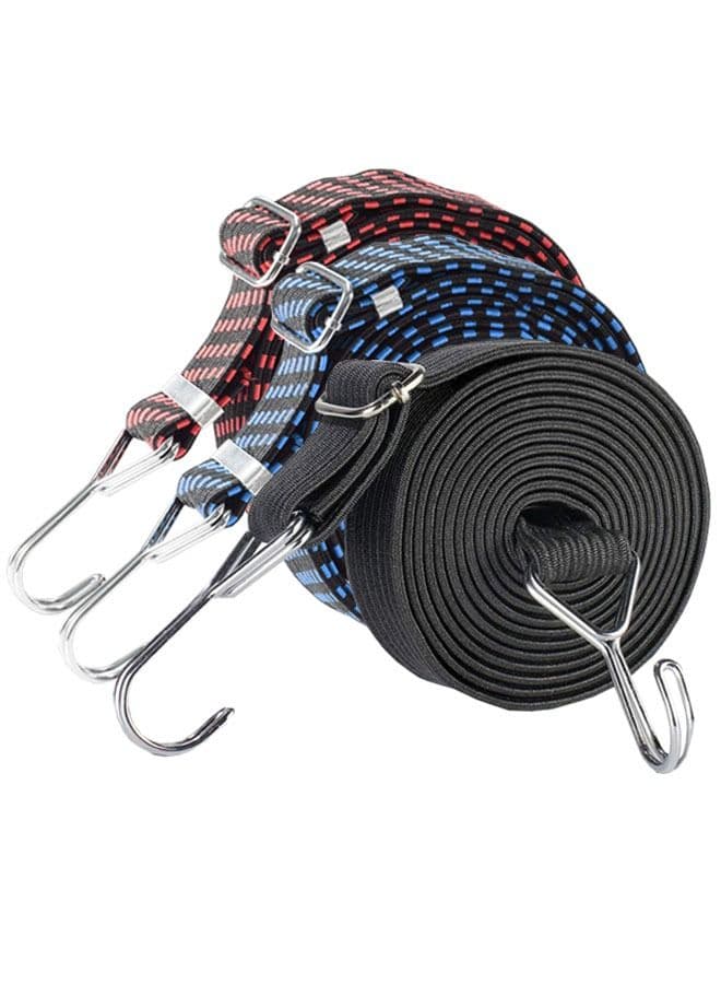 3 Pack Adjustable Bungee Strap Hooks for Luggage Camping Gardening Mobile Cargo 200 x 3 cm