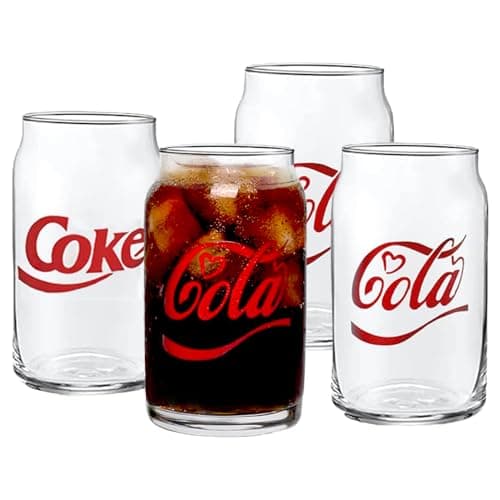 Greefun 4 Pack Can Shape Coke Glass Cups, Updating 16oz Coca Cola Drinking Glassware