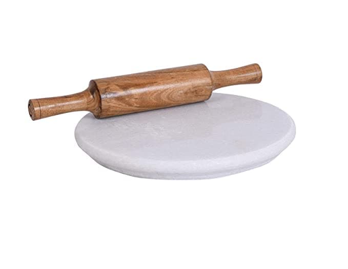 VOMI White marble white marble chakla 10 IN Wooden belan 12 INCH roti maker wooden chakla 10 inch big size roti maker for kitchen 10 inch Chapatirotipapadfulkabread make White Marble Chakla Belan Combo