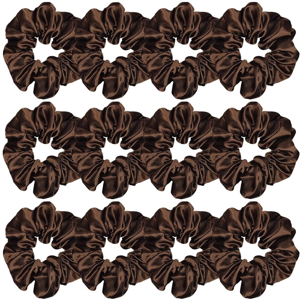 Sufermoe 12 Pcs Satin Silk Hair Scrunchies 45 Inch Dark Brown Soft Hair Ties for Women and Girls Hair Accessories for Different Hairstyles and Occasions