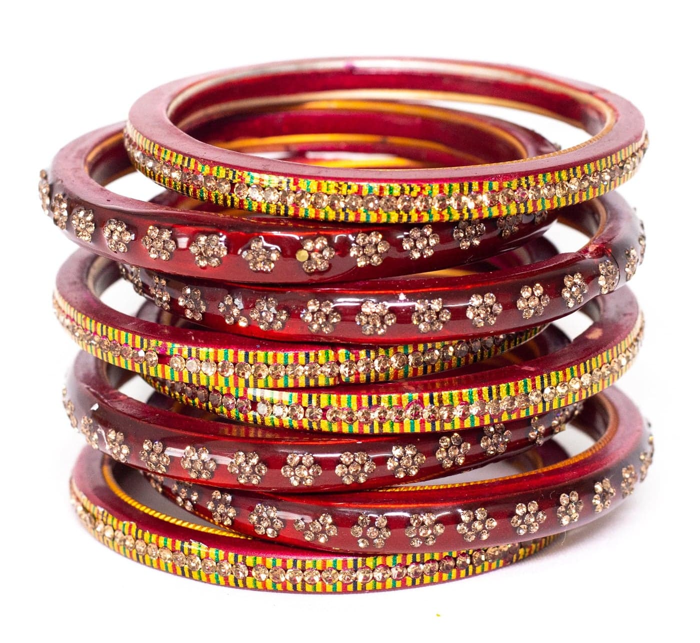 Swara Creations Lah/Lac bangles maroon color Set, LAHTHI Churi Kundan work for Women and Girls(8 pcs)