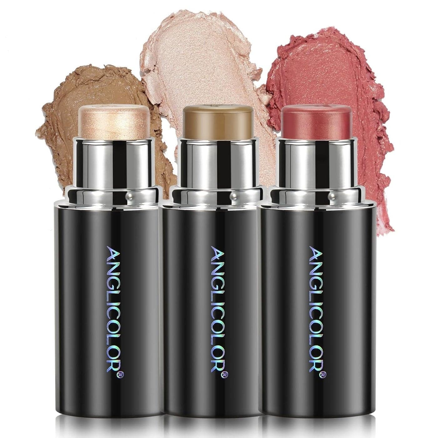 3PC Anglicolor Highlighter Long Lasting,Contour Stick Makeup Naturally,Blush Makeup Smoothing,High Color Rendering,Easy To Mix,Vegan & Cruelty-Fre