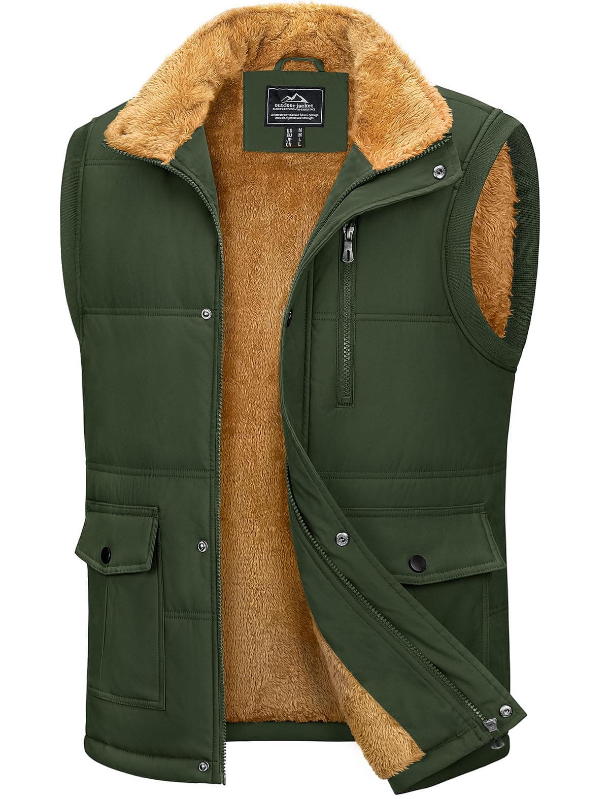 MAGCOMSEN Men's Puffer Vests Casual Hunting Vest Sherpa Pad Outdoor Warm Fleece Lined Jacket Sleeveless Coats Puffer Pad Vest Green M