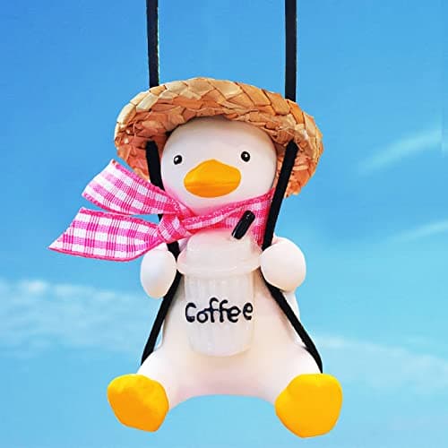Duck Car Swinging Hanging Ornament Pink Car Mirror Hanging Cute Decor Charm Rear View Mirror OfficeHome Decor