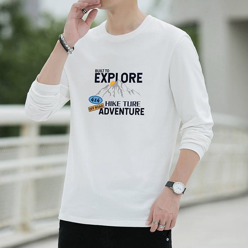 New Fashion Brand Cotton Long-Sleeved T-Shirt Men'S New Loose Trendy Inner Top Round Neck T Bottoming Shirt