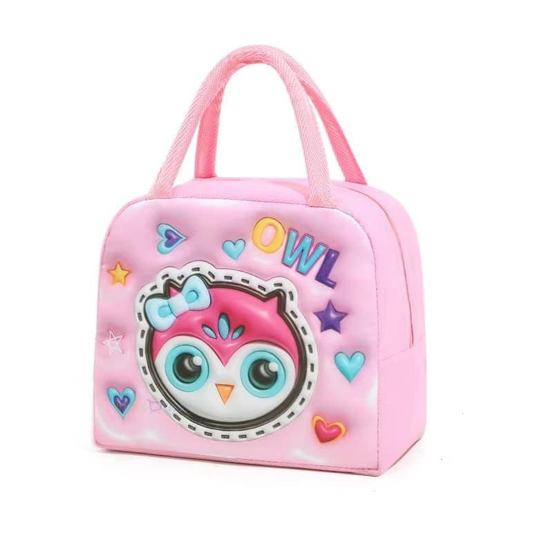 INSTABUYZ 3D Printed Hot & Cold Leak Proof Lunch Bag for Office School Kids Men & Women Storage Bag with Handle Tiffin Bag (Sweet Owl)