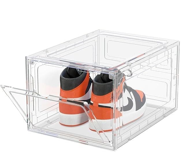 Kresal Clear Shoe Storage Organizer with Magnetic Door Stackable Boxes for Closet Foldable SpaceSaving Shoe Rack for Sneaker Boot Container Plastic Shoe Box 1 Pc White