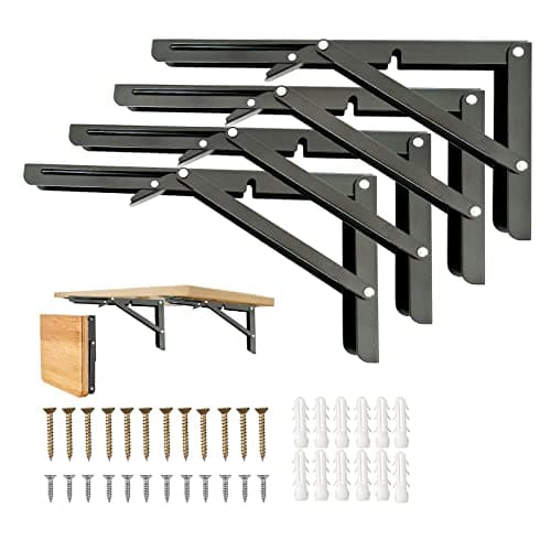 Folding Shelf Brackets 10 Inch 4 Pcs Heavy Duty Brackets,Collapsible Shelf Brackets for Folding Shelves,Wall Mounted Table Brackets Space-Saving