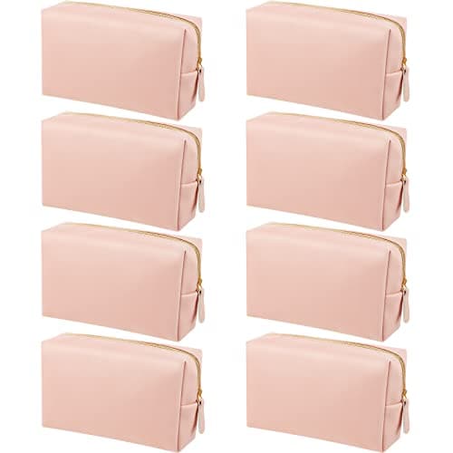 Dunzy 8 Pcs Makeup Bag Pu Leather Cosmetic Pouch Waterproof Small Toiletry Bag Portable Cosmetic Organizer Water Resistant Storage Purse for Lady Women Daily Storage Travel Organizer (Pink,Medium)