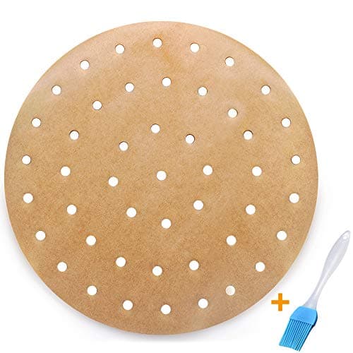 100pcs Unbleached Air Fryer Liners, 9inch Bamboo Steamer Liners, Vancens Premium Perforated Parchment Steaming Paper Rounds, Non-stick Steamer Mat, Perfect for 5.3 & 5.8 QT Air Fryers/Baking/Cooking
