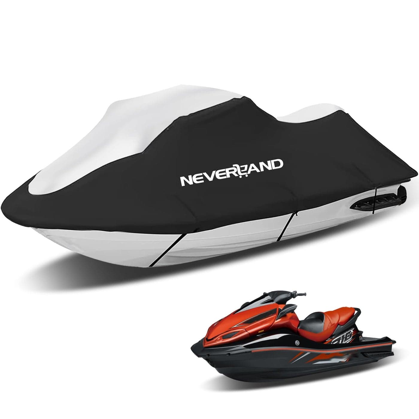 NEVERLAND Jet Ski Cover Suitable for 2 3 Seater Jetski Covers Heavy Duty Waterproof 210D with 2 Air Vent Marine Grade UV Resistant Compatible with Yamaha SeaDoo Lengths 120 to 135