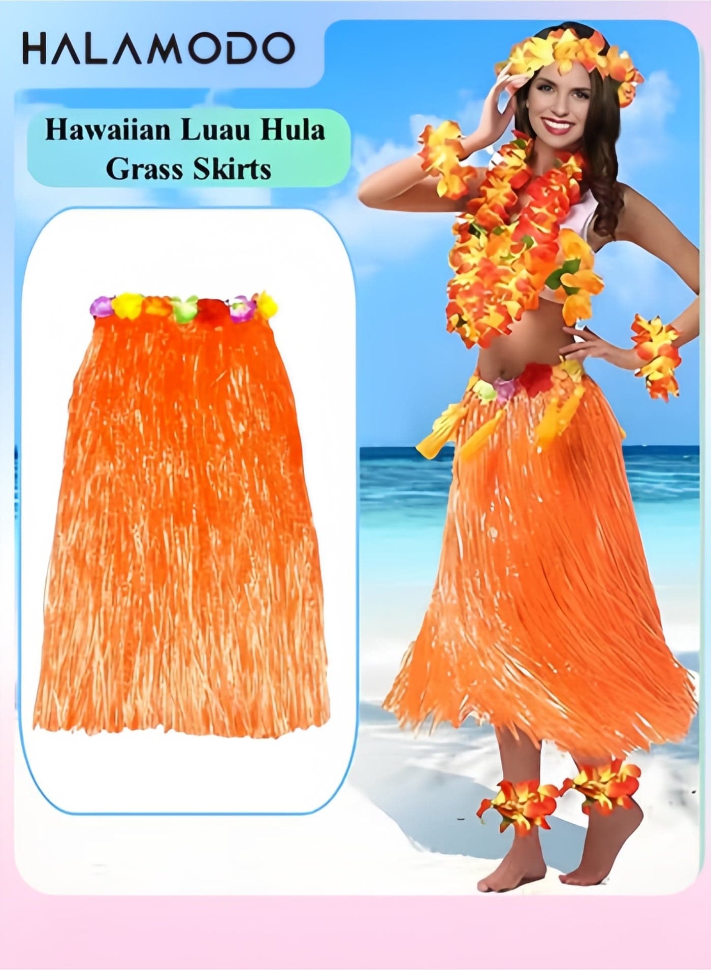 Grass Skirt Hawaiian Luau Hula Skirts Party Decorations Favors Supplies Grass Skirts for Adult Elastic Hibiscus Flowers Tropical Skirt, Party, Birthday, Celebration
