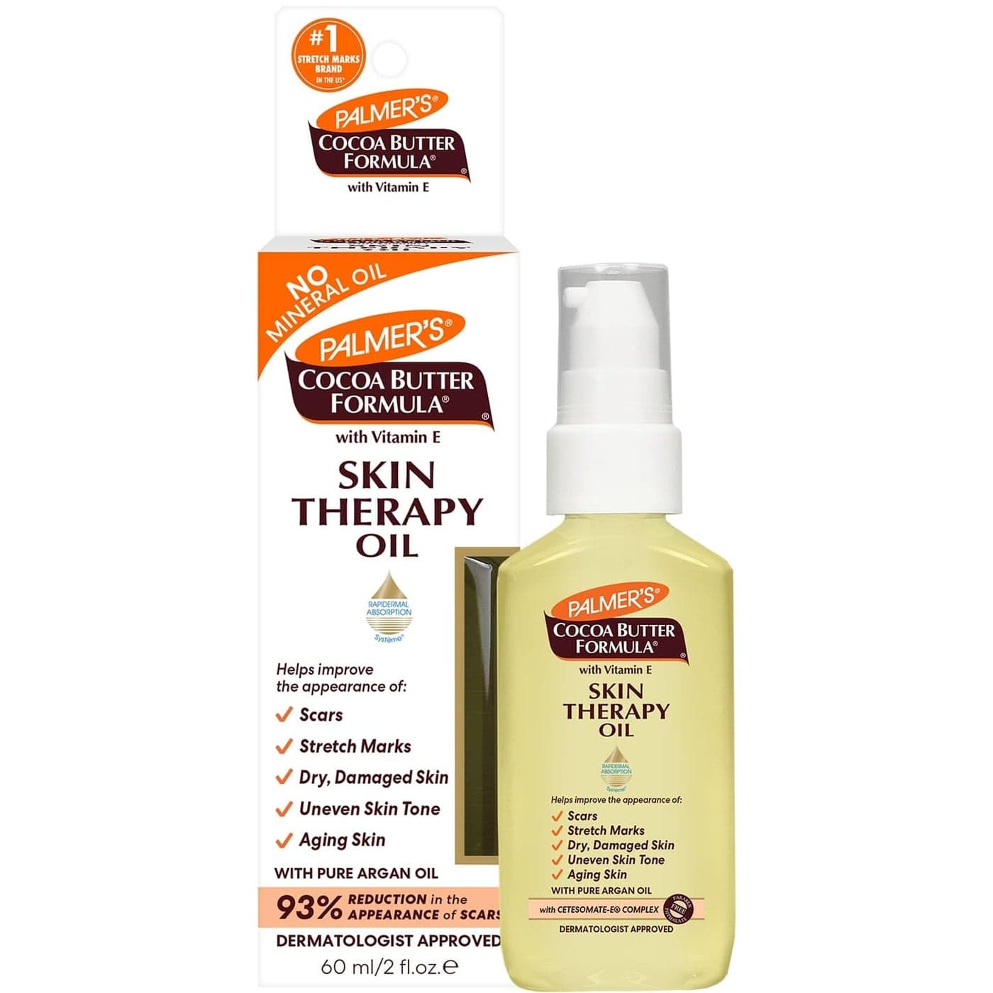 Palmer's Cocoa Butter Formula Skin Therapy Moisturizing Body Oil with Vitamin E & Pure Argan Oil, Deep Body Moisturizer for Dry, Damaged Skin, Scars or Stretch Marks, 2 Ounces