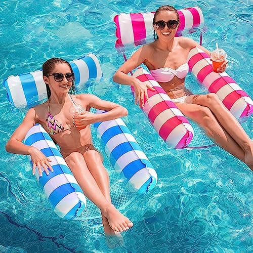 Pool Floats 2 Pack Inflatable Pool Hammock MultiPurpose Pool Hammock Saddle Lounge Chair Drifter for Adults Vacation
