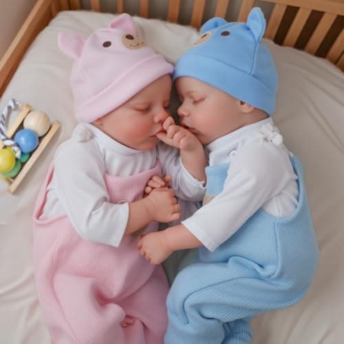 ADFO Lifelike Reborn Baby Dolls Twins 17 inch Soft Vinyl Baby Dolls Realistic Newborn Real Life Baby Boy Girl Dolls with Clothes and Toy Gift for Kids Age 3