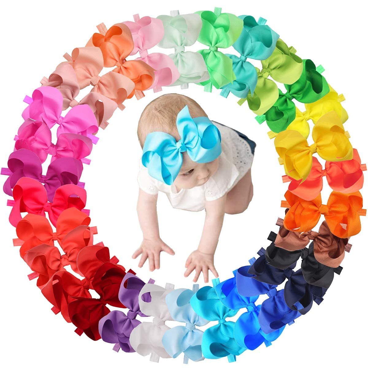 CellElection 30 Colors Baby Girls Headbands 6Inch Big Hair Bows Elastic Hair Bands Headbands Accessories for Newborns to Kids