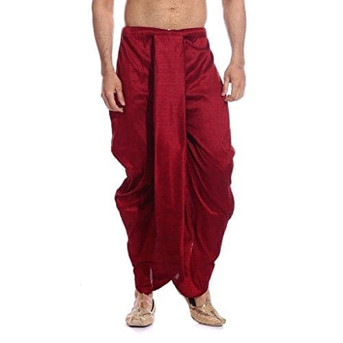 Royal Kurta Men's Silk Dhoti Free Size_Red