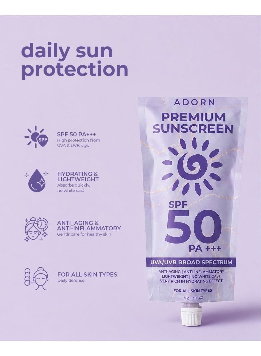 Adorn Hydrating Sun Shield SPF 50 PA+++ for Face and Body