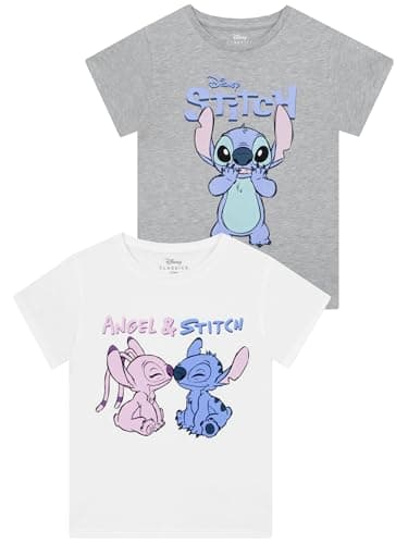 Disney Stitch T Shirts for Girls Teens Short Sleeve Shirt Crew Neck Pack of 2 Soft Breathable T-Shirts Gifts for Girls (13-14 Years, Purple/Blue, 2)