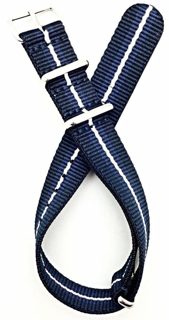 NewLife 18mm Navy Blue/Blue/White Watchband | Vintage, Military Style Watchstrap Nylon Fabric Replacement Wrist Band that brings to Any Watch (For Men and Women)