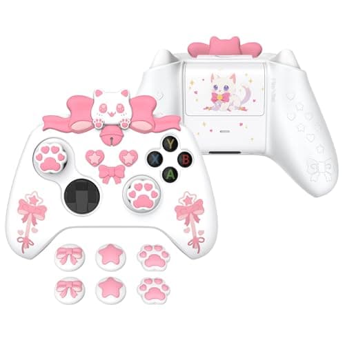 PlayVital Cute Silicone Controller Skin for Xbox Series X/S - Sweetheart Kitty Anti-Slip Grip Cover with 6 Thumb Grips & Stickers - Soft Rubber Protector for Xbox Core Controller Accessories, White