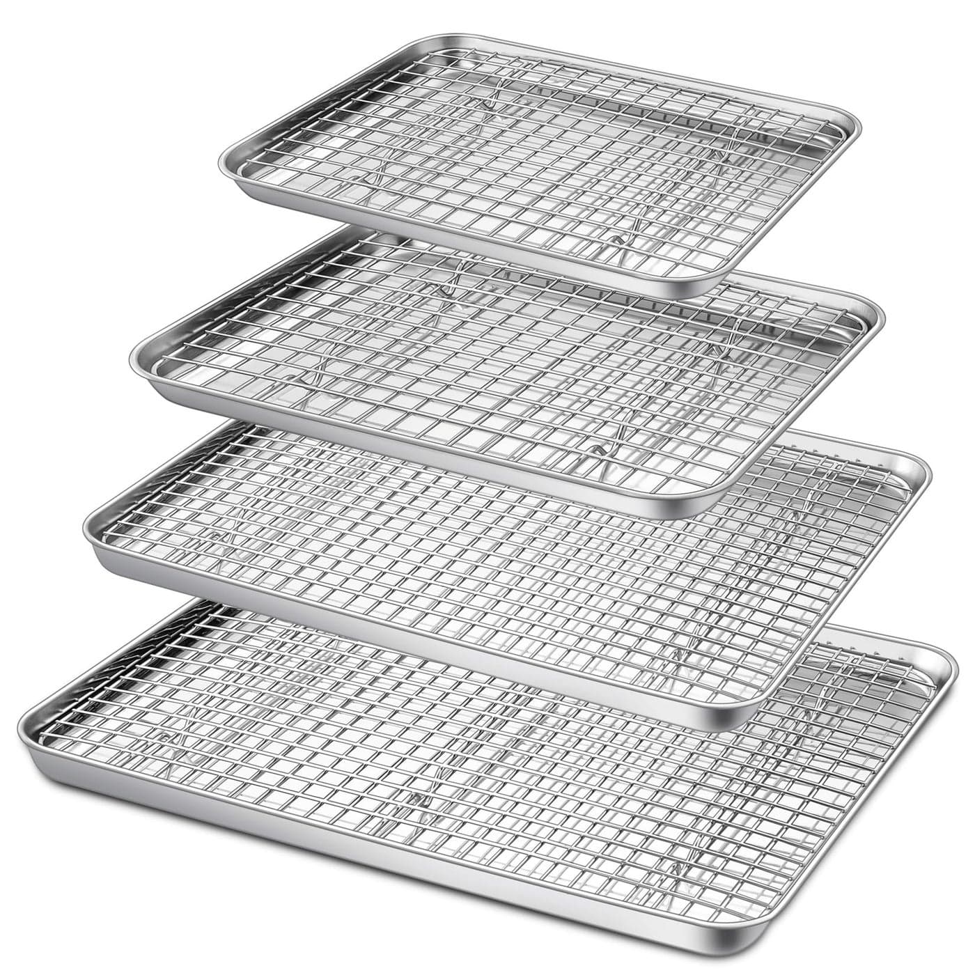 PP CHEF 16 125 104 9 Inch Baking Sheet and Rack Set Stainless Steel Cookie Sheets Oven Baking Pans Trays with Cooling Racks for Cooking Roasting Oven Dishwasher Safe 8Pcs