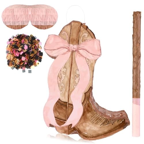 Glimin Bow Cowgirls Boot Piata Birthday Party Decors Western Cowgirls Party with Blindfold Stick and Confetti for Photo Prop Candy Holder Supplies