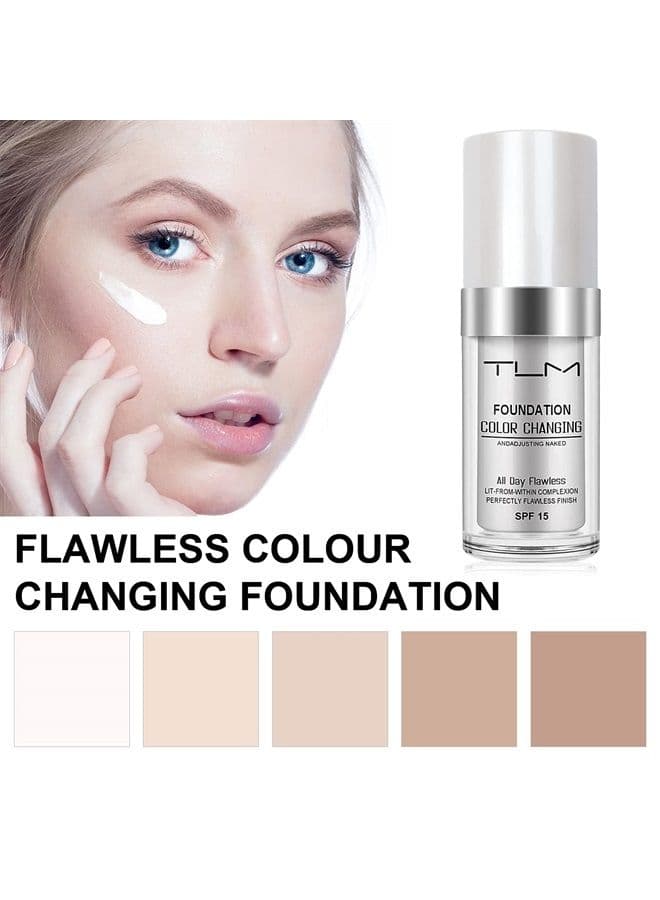 30ml TLM Concealer Cover,Flawless Colour Changing Warm Skin Tone Foundation Makeup Base Nude Face Liquid Cover Concealer(3PACK)