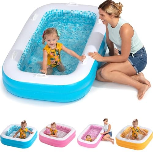 3in1 Premium Inflatable Kiddie Pool Ball Pit Tanning Pool Soft Cushioned Floor Handles Drain Shallow Rectangular Blow Up Swimming Pool for Kids Small Backyard Tanning Pool 65x39x10