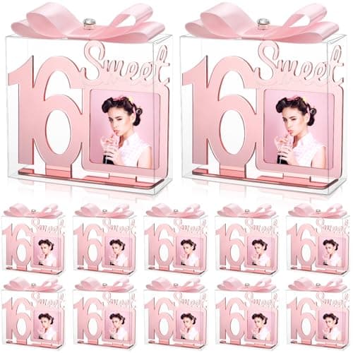 Geelin 12 Set Sweet 16 Party Favors for Guests 16th Acrylic Photo Frame Set Rose Gold Sweet Sixteen Happy Birthday Party Decorations for Guests Girls Gifts Birthday Supplies