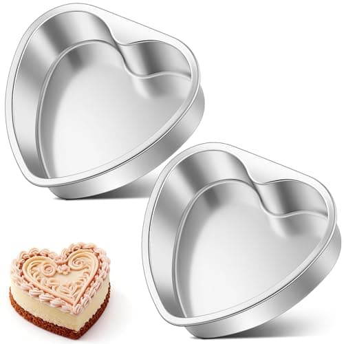Homikit Heart Shaped Cake Pans Set of 2, 8 Inch Stainless Steel Heart Cake Pan Baking Molds for Valentine’s Day, Weddings & Anniversaries, 2” Deep Layer Cake Tins, Oven & Dishwasher Safe