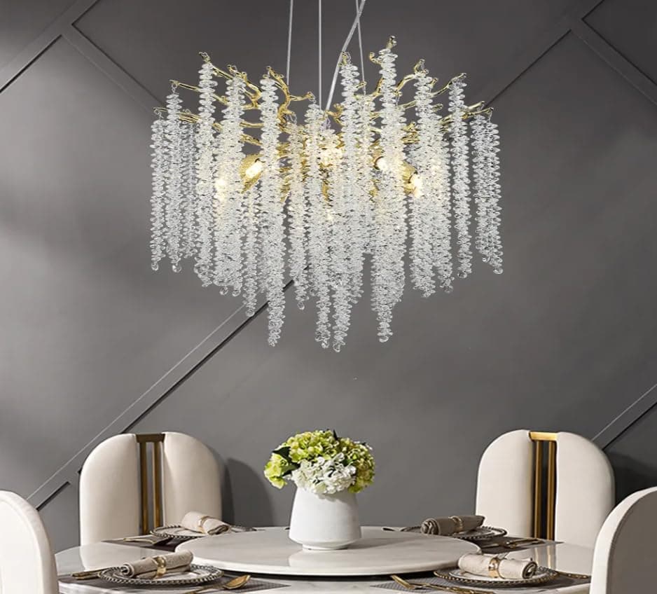 CITRA 600 MM Crystal Gold Metal LED Tree Chandelier Hanging Lamp for Drawing Room Living Room - Warm White