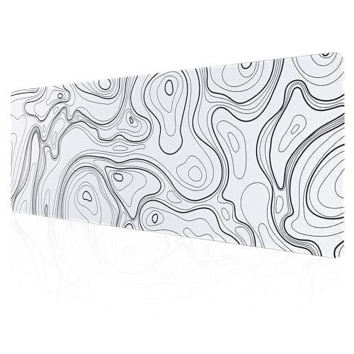 ALOANES Waterproof Mouse Pad with Durable Stitched Edge, XL gaming Keyboard Pad, Non-Slip Rubber Base, Extended Desk pad for Gamer, Office & Home, White Topographic Map Mousepad 31.5''x 11.8''x 0.12''