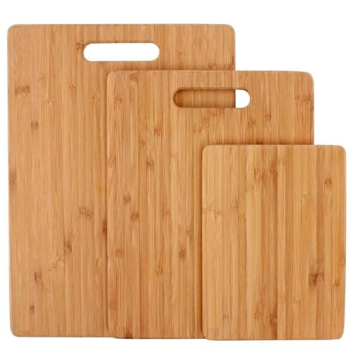 Freshome Large Natural Bamboo Wood Chopping Cutting Board Set of 3 for Kitchen Vegetables, Fruits & Cheese, BPA Free, Eco-Friendly, Anti-Microbial Durable and Easy to Clean