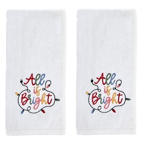 SKL Home ChristmasWinter All is Bright Hand Towel 2pc Set for BathKitchenBar Gift Optic White