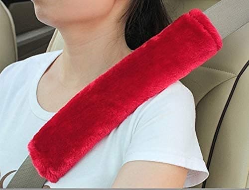 Soft Faux Sheepskin Seat Belt Shoulder Pad for Car, Truck, Bus, Compatible with Adults Youth Kids - 2 Packs, Wool (Red)