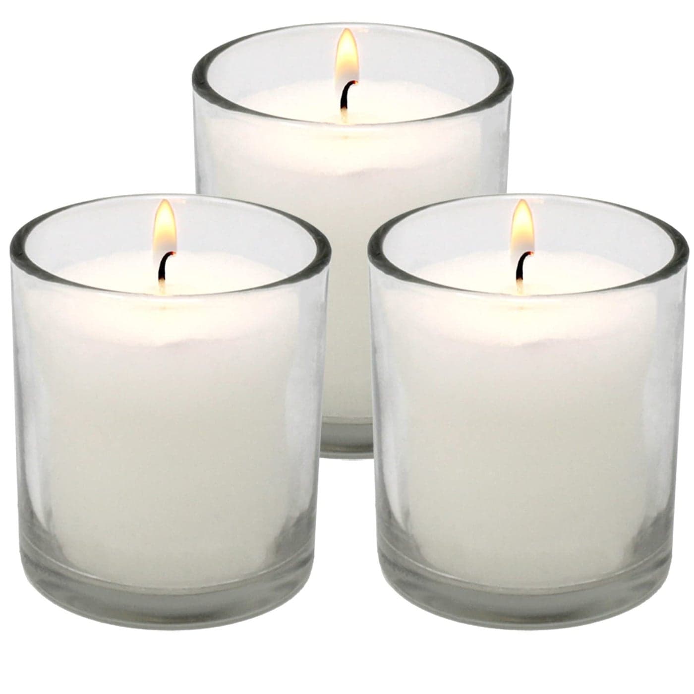 White Votive Candles in Glass Jar 3 Pk Long Burning 24 Hour Smokeless Unscented Votives Wedding Dinner Party Relaxing Candles