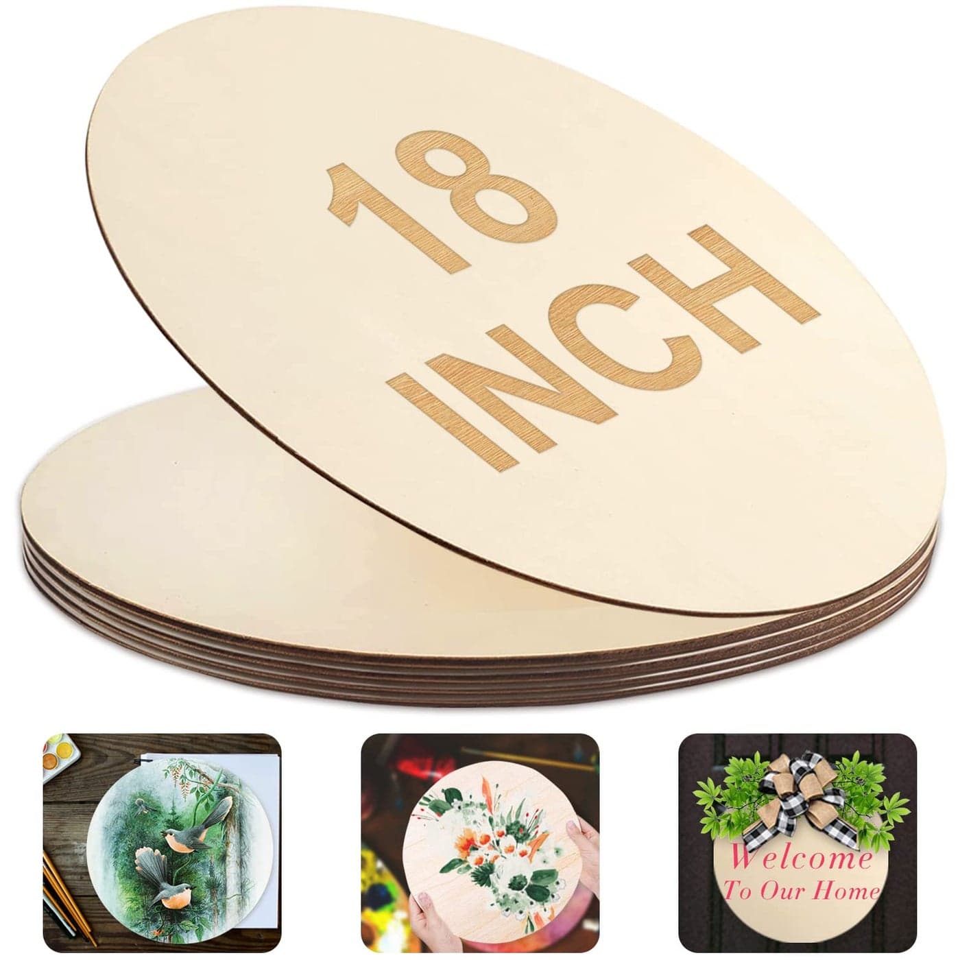 Round Wood Circles for Crafts 18 InchYlibtool 5 Pack Unfinished Rounds Wood Discss Sign Blank for Crafts Door Hanger Door DesignBurningDIY Projects