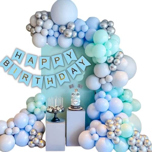 House of Banter Blue & Green Birthday Decoration Set for Kids / Adult , 50 Multicolour Latex Balloons, 350 GSM Banner, 51 Pieces (51Pc Blue & Green Birthday Decoration)