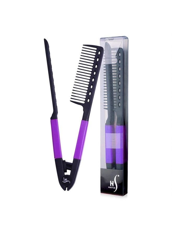 Herstyler Straightening Comb For Hair - Flat Iron Comb For Women - Hair Straightener Comb - Fine Tooth Comb With A Grip - Keratin Comb For Unkempt Hair - Travel Comb (Purple)