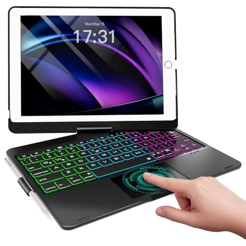 Baisla iPad 9th Generation Case with Keyboard 10.2" (2021), 360° Rotatable with Trackpad & Rainbow Backlit, iPad Keyboard case for 9th/8th/7th, iPad Air 3, iPad Pro 10.5 (Black)