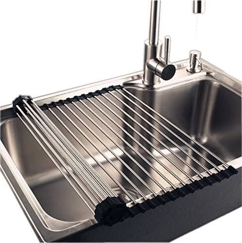SCILLA Stainless Steel Sink Folding Vegetable Fruit and Dish Drying Drain Rack Stainless Steel RollUp Over Sink Rack Kitchen Foldable Drying DrainerMulticolor 47CM