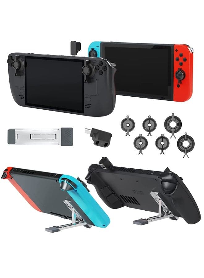 Steam Deck Joystick Guards Bundle with Six Protective Holders One Kickstand and Ninety Degree USB C Male to Dual USB C Adapter Compatible with Switch Lite and Phone