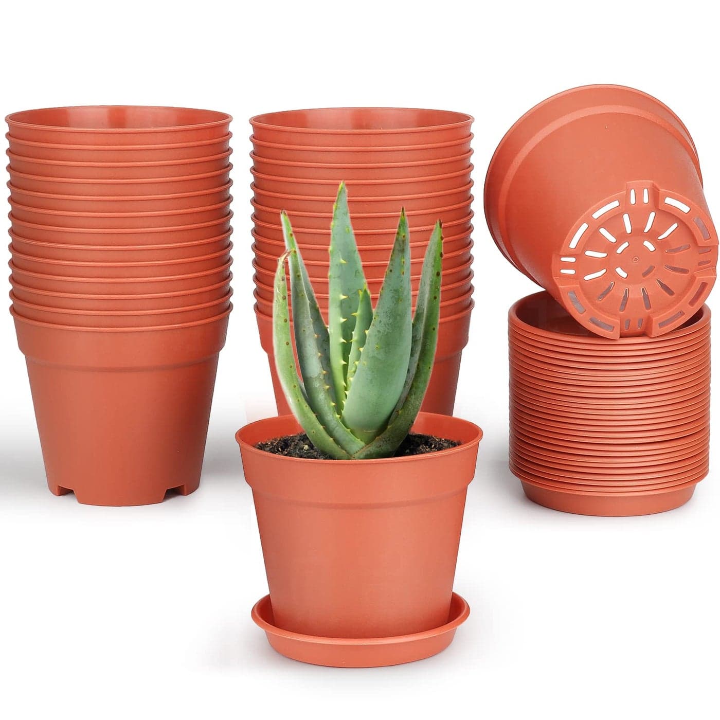 SwinDuck 4 inch Small Plant Pots 28 Pack Plastic Planters with Drainage Holes and Saucers for Flowers Plants Succulents Seed Starting Pots Terracotta