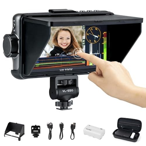 VILTROX DC550 Pro Touchscreen Camera Field Monitor 4K HDMI 55 Inch DSLR Camera Monitor with Battery Sunshade Hood 3D Lut Peaking Focus Assist 1200 nits 160 Wide View Angle DC 12V TypeC 5V in