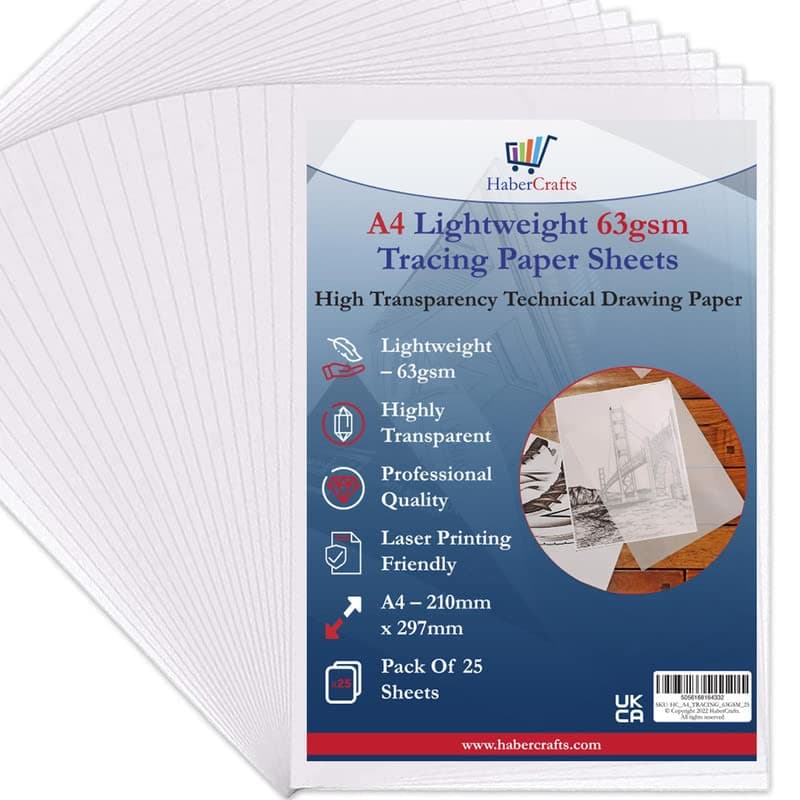 A4 63gsm Tracing Paper Sheets Printable Tracing Paper Acid Free High Transparency Technical Drawing Paper for Drawing Sketching Dressmaking 210 X 297mm A4 Size 63gsm Lightweight 25 Sheets